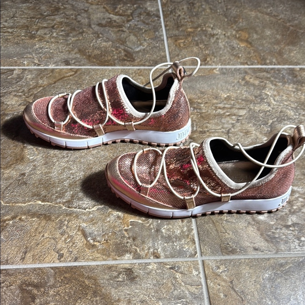 Jimmy Choo Andrea Gold Slip On Sneakers Luxurious Design NIB - Picture 6 of 7